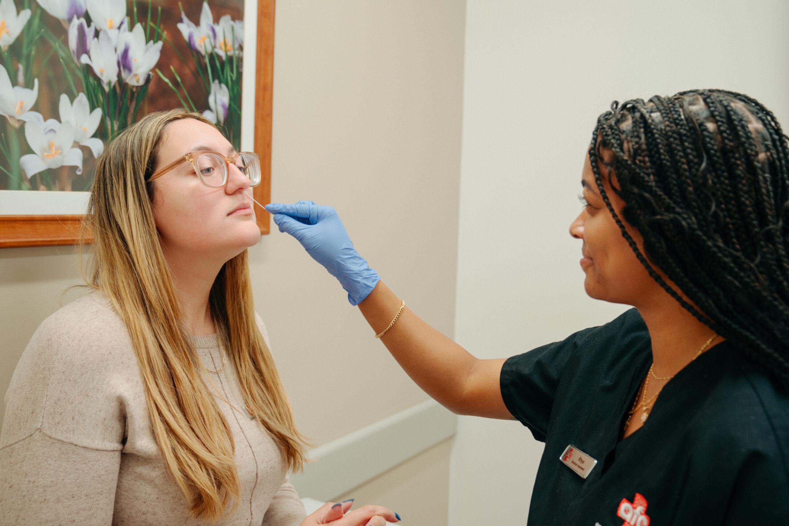 Patient receiving a covid test
