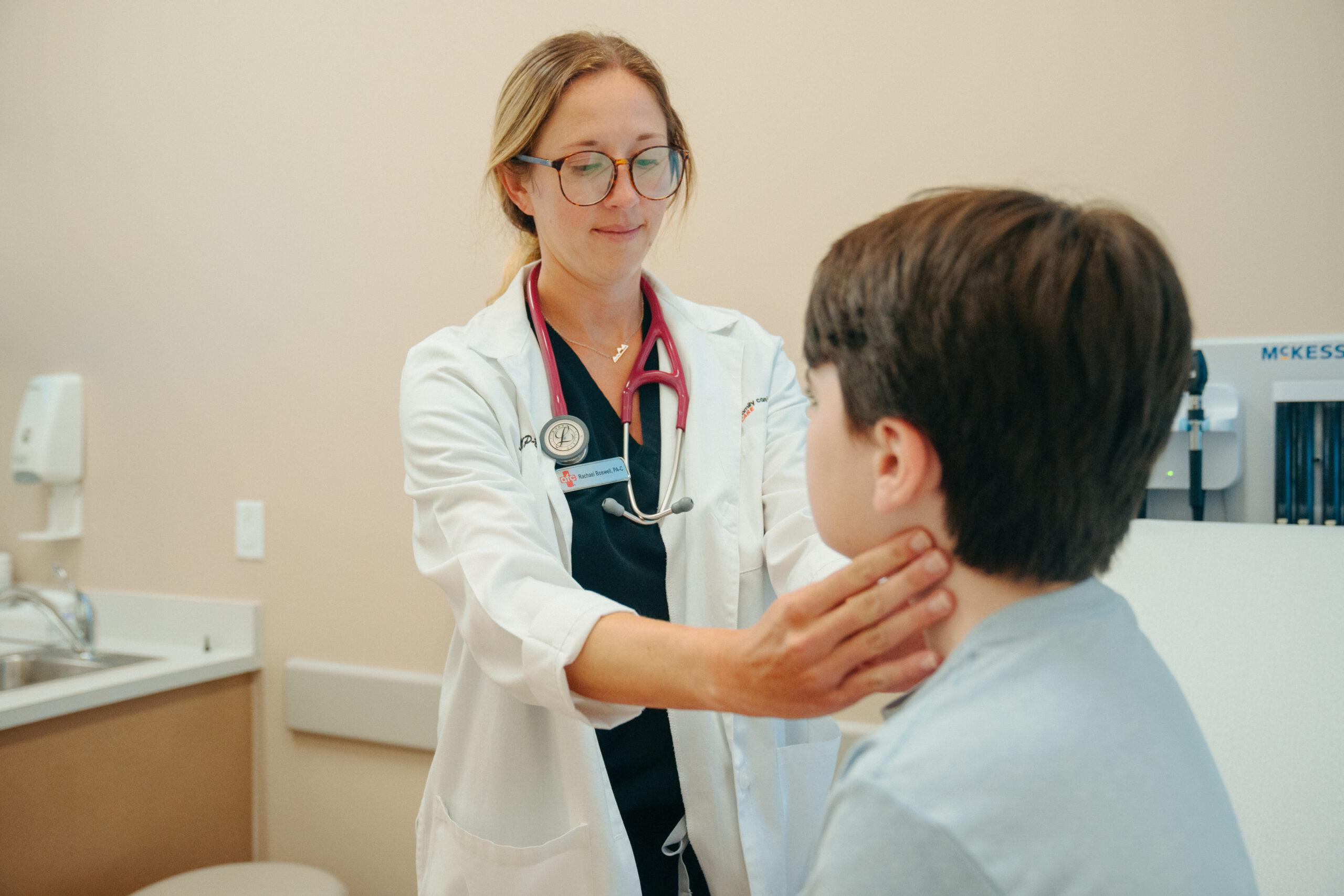 Patient being examined for strep throat.