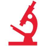 Red silhouette of a microscope on a white background, evoking the precision and care found in a modern medical practice like an urgent care clinic.