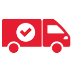 A red flag with a solid white circle in the center, containing a red checkmark, reminiscent of the symbol for urgent care.