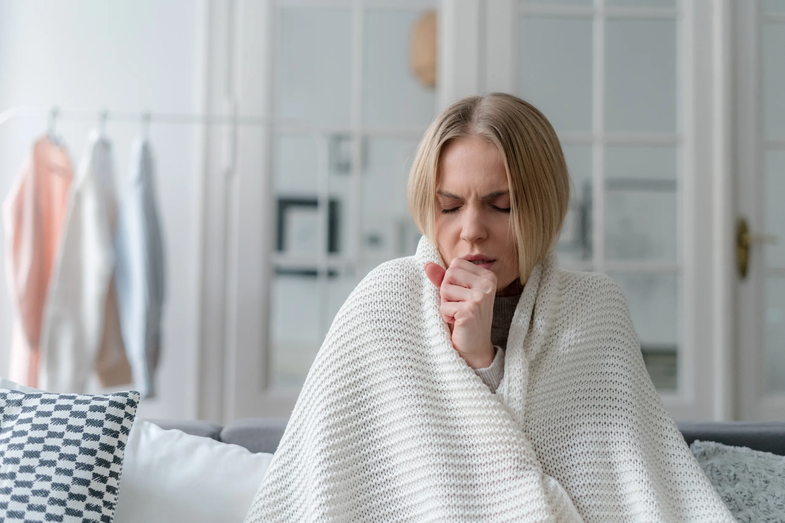 Woman with RSV coughing